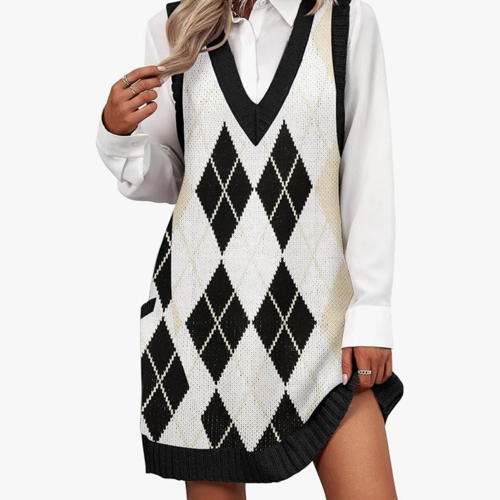NWOT Argyle Knit Sweater Vest Dress